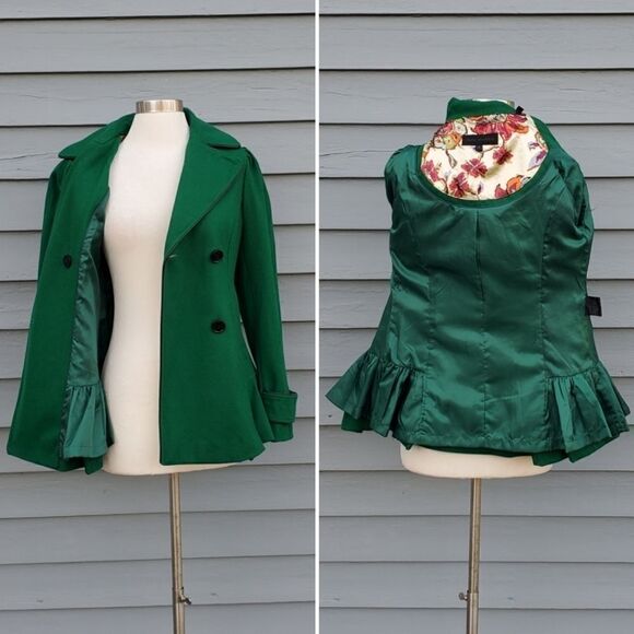 Vintage y2k Steve Madden Kelly Green Pleated Riding Jacket Peacoat Pea Coat Sm - Picture 3 of 7